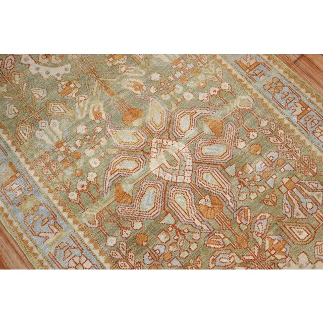 Wide Antique Zabihi Collection Persian Green Persian Runner - 4' x 11'2" For Sale - Image 12 of 12