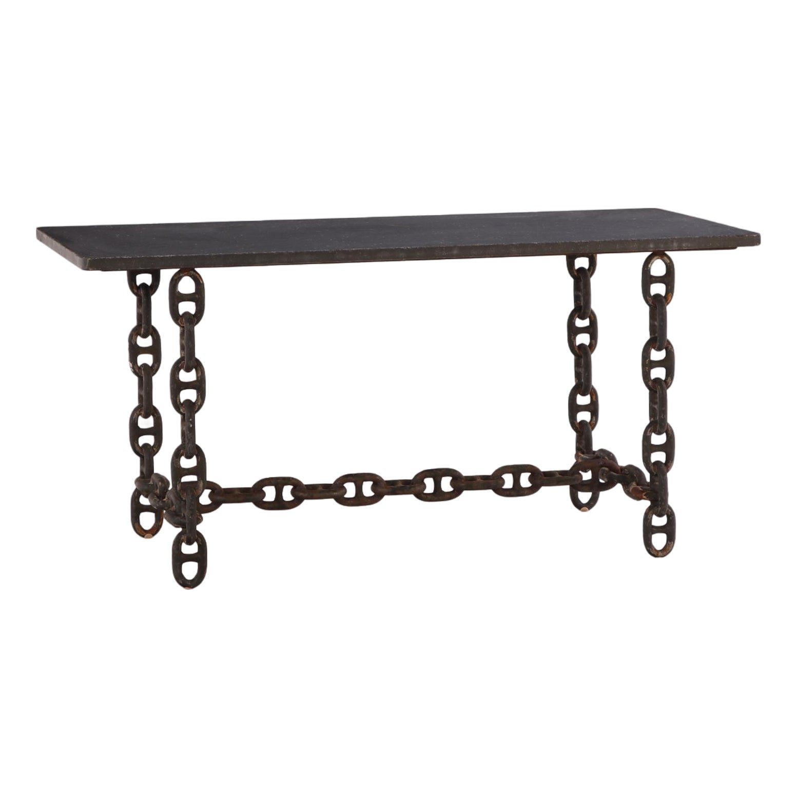 Brutalist Blue Stone Top Chain Console, C. 1970 | Chairish