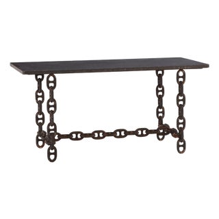 Brutalist Blue Stone Top Chain Console, C. 1970 For Sale