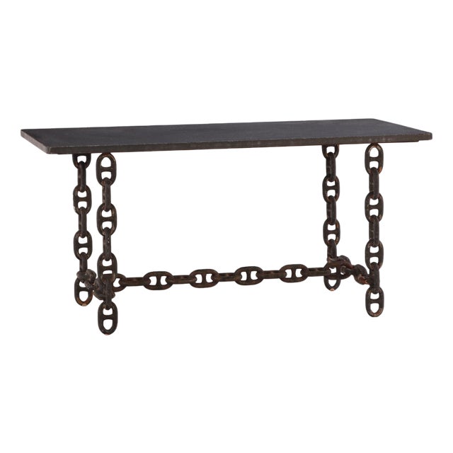 Brutalist Blue Stone Top Chain Console, C. 1970 For Sale