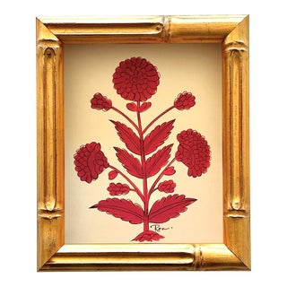Hand-Painted Jaipuri Red Floral Motif Painting For Sale
