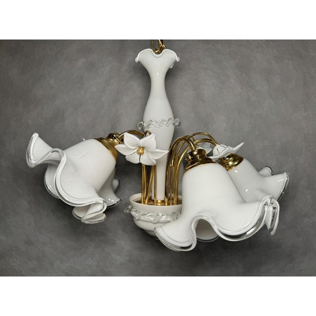 Floral Chandelier with Milk Glass Shades, Germany, 1980s For Sale - Image 3 of 12