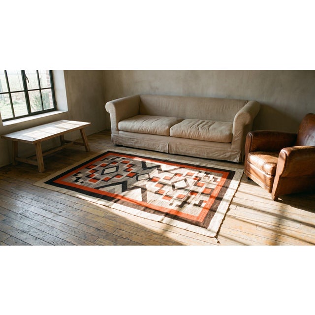1930s Gray Diamond Antique American Navajo Rug 4' X 5'8" Flat Weave Wool Carpet For Sale - Image 11 of 11