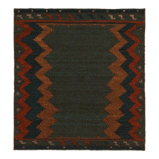 1980s Vintage Sofreh Kilim Rug in Blue and Brown With Chevron Tribal Patterns For Sale