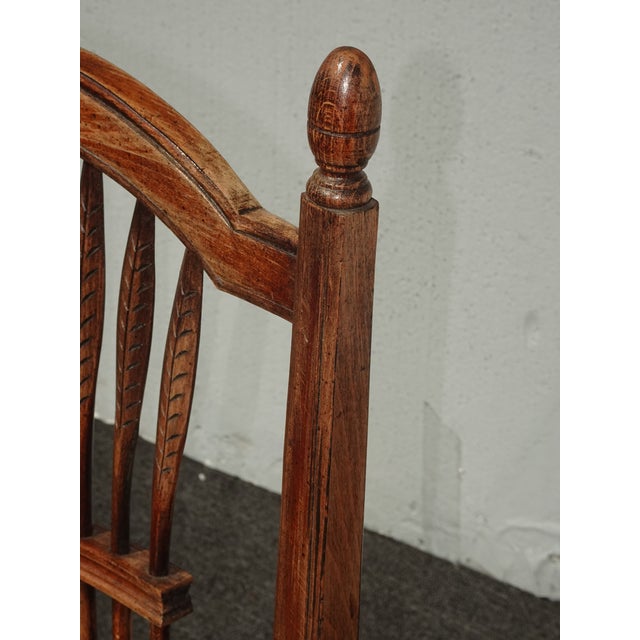 Pair of Vintage Rustic French Country Rush Seat Wheat Sheaf Arm Chairs ~ Dark #3 For Sale In Los Angeles - Image 6 of 16