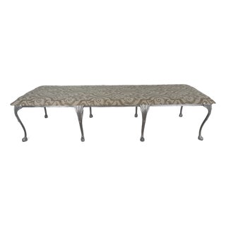 Mid 20th Century Vintage Mid Century Neoclassical Metal and Upholstered Bench For Sale