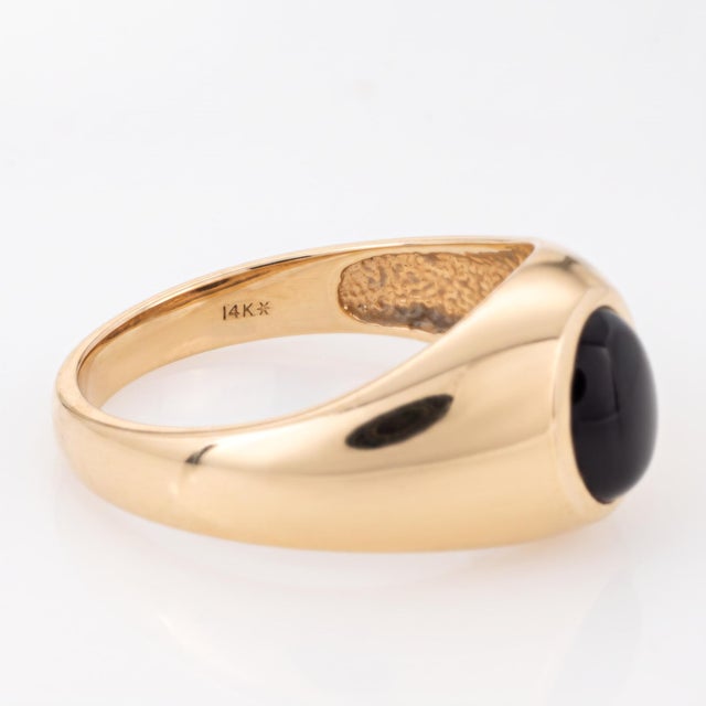 Metal Vintage Black Onyx Cabochon Ring Sz 8.5 14k Yellow Gold Signet Fine Jewelry For Sale - Image 7 of 7
