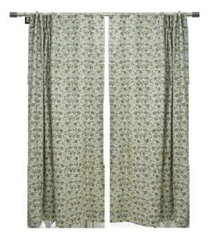 Block Print Ring Curtain Semi Sheer Linen Blend Single Panel for Living Room & Bedroom Size, 54"Wx36"L- Saraswati