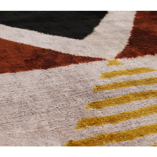 Handmade Silk Velvet Geometric Throw Pillow, Black, Gold, and Rust Brown Modern Design With Down Feather Insert For Sale - Image 9 of 9