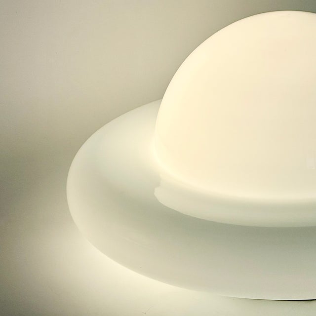Space Age UFO Ceiling Lamp in White Opaline Glass, Italy, 1970s For Sale - Image 4 of 15