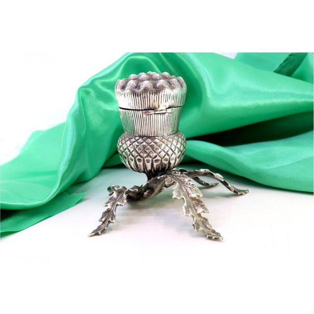 Silver Toothpick Holder with Cut-Out Leaf Applications For Sale - Image 5 of 9