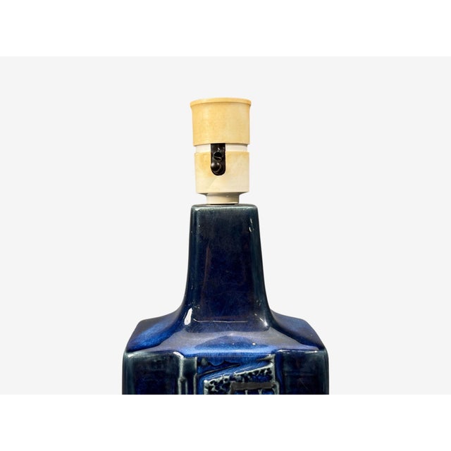 Désirée Stentøj, Blue Glazed Stoneware, Large Table Lamp, Denmark, 1970s For Sale In New York - Image 6 of 12