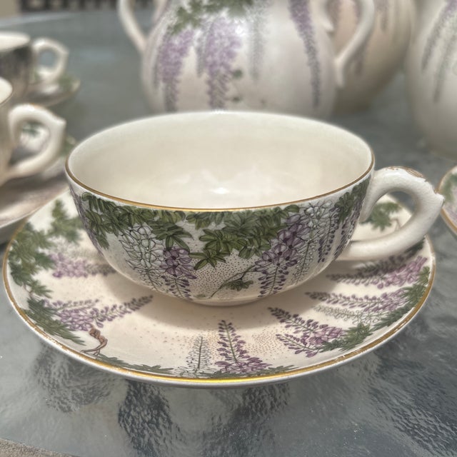 Asian Style Antique Japanese Satsuma Tea Set With Wisteria, Meiji Period - Set of 15 For Sale - Image 4 of 6
