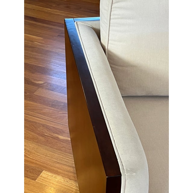 Off-white Mid-Century Modern Case Walnut and Chenille Armchair For Sale - Image 8 of 11