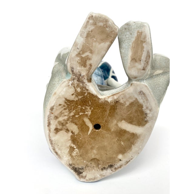 1940s Vintage Blue and White Chinoiserie Monkey Holding Bowl For Sale - Image 5 of 9