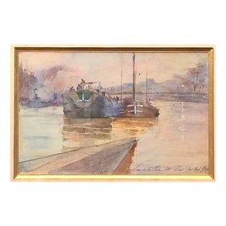 Giovanni Greppi, Paris Pont Neuf Sur La Seine, 1910, Watercolor, Framed For Sale