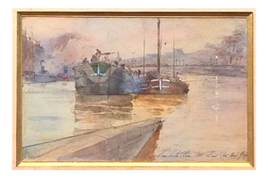 Giovanni Greppi, Paris Pont Neuf Sur La Seine, 1910, Watercolor, Framed