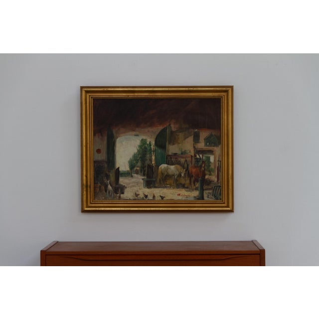 Th. De Leeuw, Stable with Horses, 1920s, Oil Painting on Canvas, Framed For Sale - Image 4 of 18