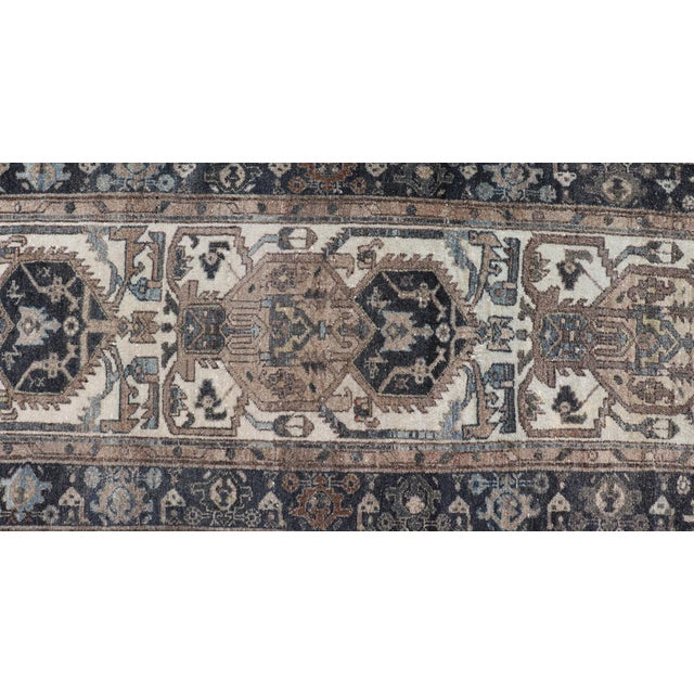 Antique Persian Hamadan Runner With Medallion Motifs in Deep Indigo 2'6 X 8'9 For Sale - Image 10 of 12