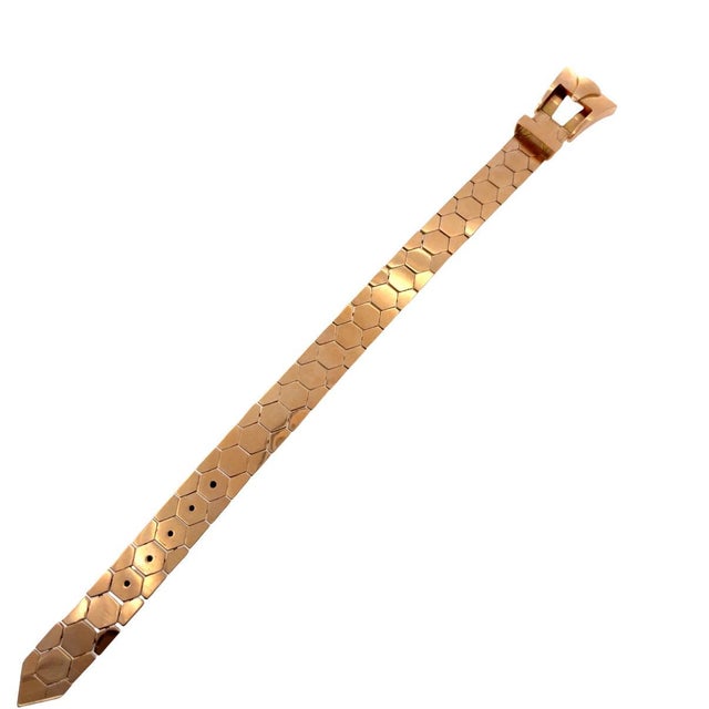 1940s Retro 18k Rose Gold Honey Comb Buckle Bracelet For Sale In Las Vegas - Image 6 of 8