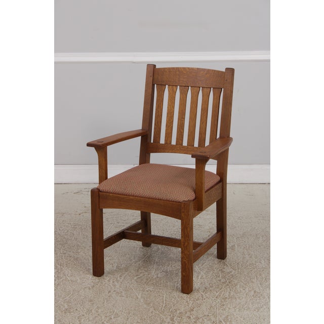 Arts & Crafts Pair Stickley Mission Oak Arts & Crafts Armchairs For Sale - Image 3 of 17