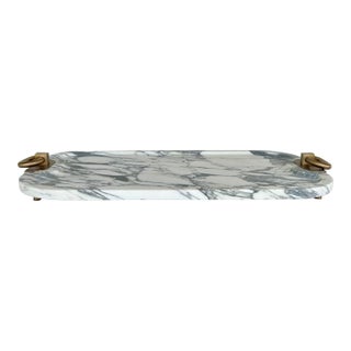 Revelation Modern White Arabescato Marble Hippodrome Tray For Sale