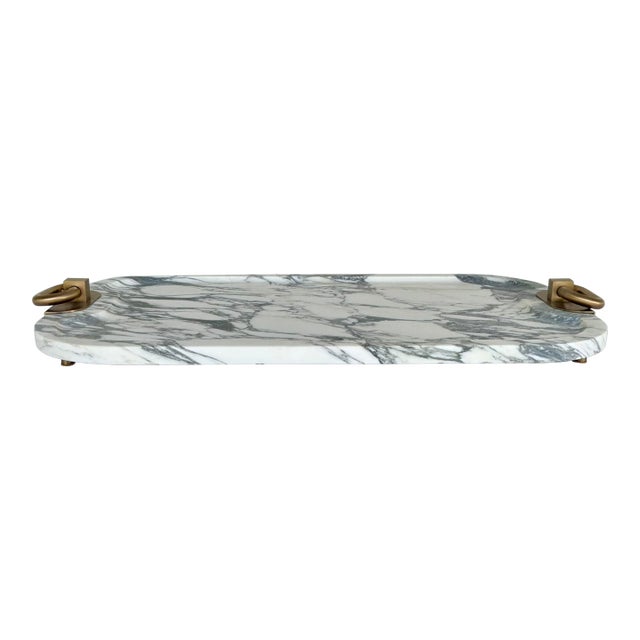 Revelation Modern White Arabescato Marble Hippodrome Tray For Sale