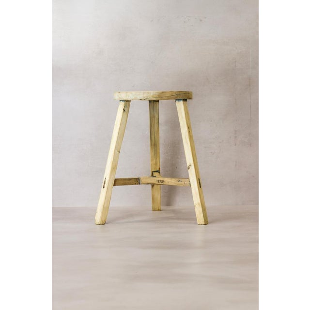 Vintage Rustic Elm Wood Stool For Sale - Image 5 of 5