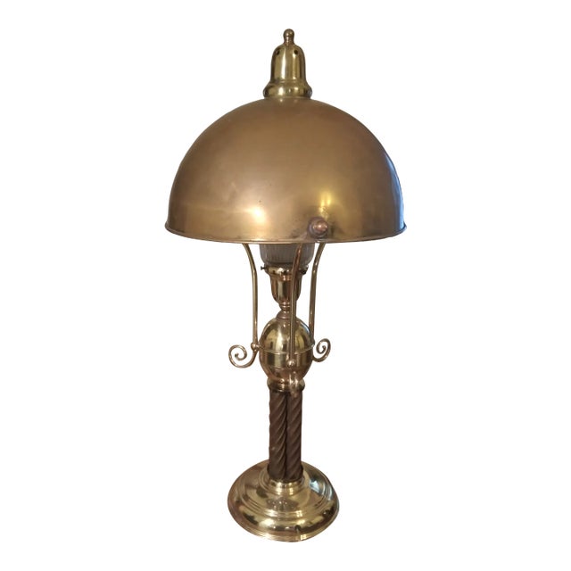 Hollywood Regency Mid-Century Large Brass Dome Table Lamp For Sale