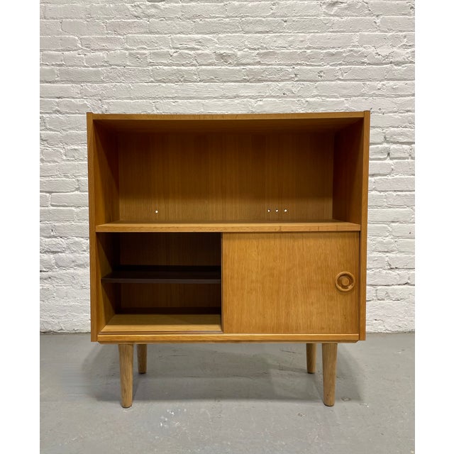 Brown Mid Century Modern Oak Bookcase | Danish MCM Storage Cabinet, C. 1960’s For Sale - Image 8 of 12