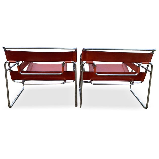 Wassily B3 Armchairs in Chrome and Tan Leather by Marcel Breuer, Set of 2 For Sale - Image 10 of 12