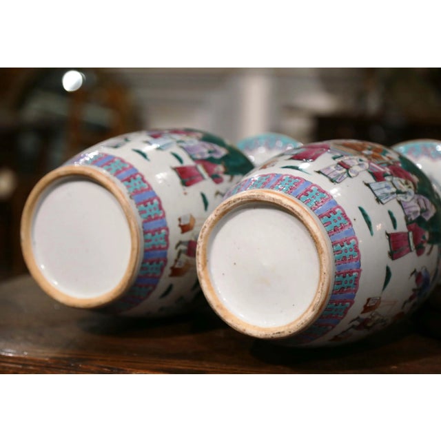 Pair of Mid-Century Chinese Famille Rose Porcelain Vases on Wood Bases For Sale - Image 12 of 12