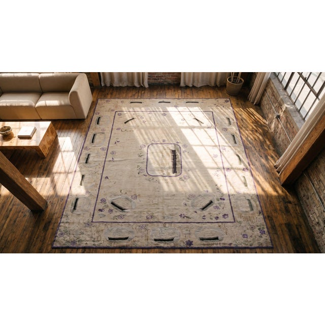 Ivory Superb White-Ivory Background Color in a Style Nautical Theme Antique American Hooked Rug For Sale - Image 8 of 9