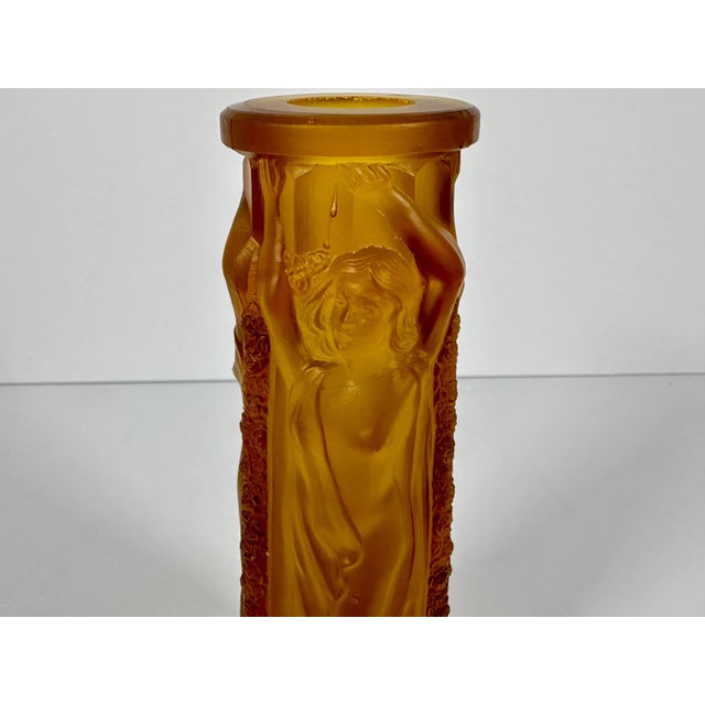 Rare & Original Art Deco Czech Glass Embossed Nudes Lamp Base for your consideration. The lamp base measures approx. 7 1/8...