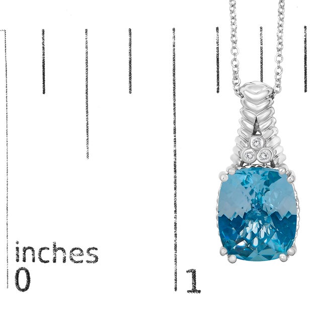 Early 21st Century .925 Sterling Silver Blue Topaz and Diamond Accent Textured Pendant Necklace - 18" Inches For Sale - Image 5 of 5