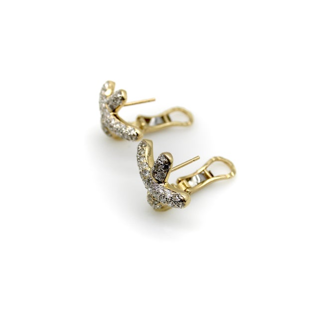1990s Vintage14K Gold Pave Diamond X Earrings, A Pair For Sale - Image 5 of 8