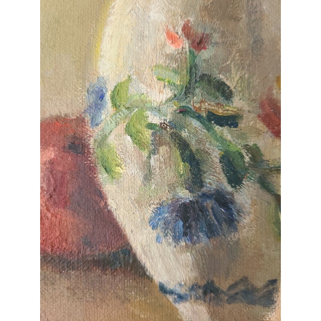 Late 20th Century Vintage Moody Still-Life Oil Painting Apples & Pears on a Farmhouse Table- For Sale - Image 5 of 14