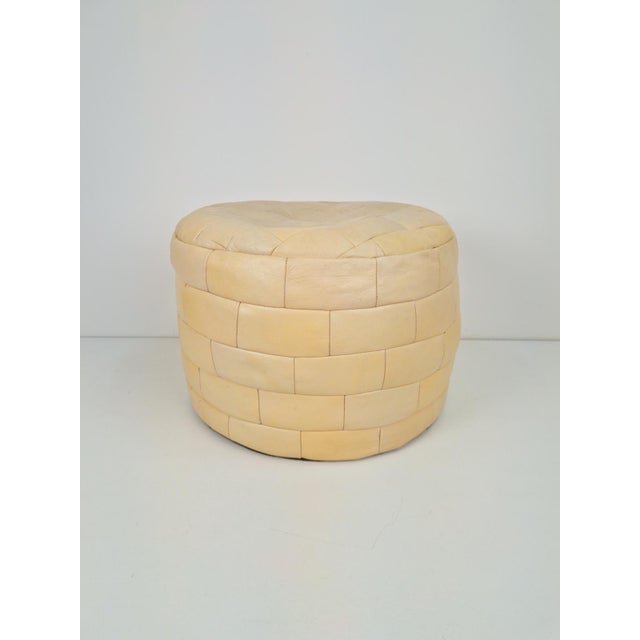 1970s Beige Leather Patchwork Ottoman, 1970 For Sale - Image 5 of 5