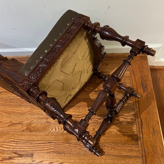An Antique High-Back Side Chair or Small Throne Chair, in a Spanish Renaissance, Jacobean, or Louis XIII Style From the 19th Century. For Sale - Image 9 of 12