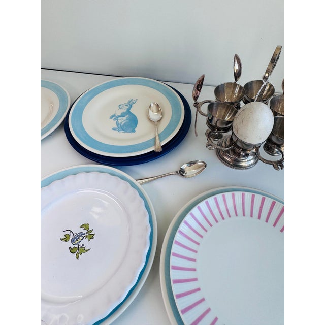 Ceramic Set of 6, English Bunny Rabbit Plates For Sale - Image 7 of 7