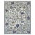 A light, airy ivory Oushak area rug, its creamy field drifting with deep violet and cornflower blossoms, sage palmettes...