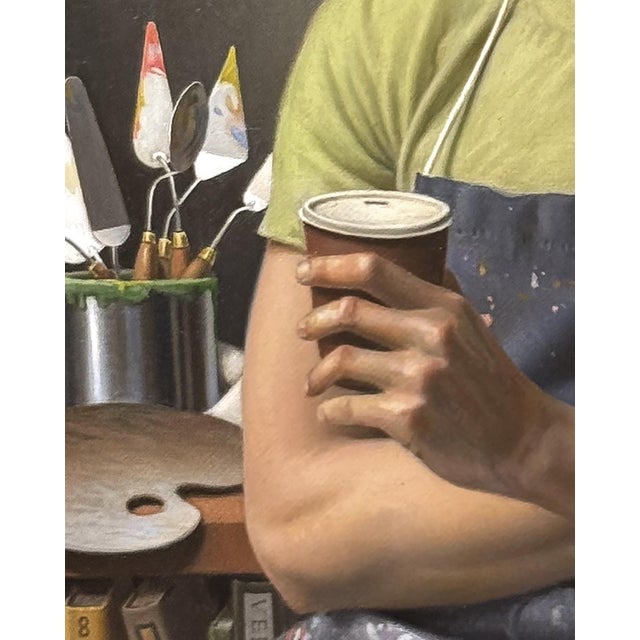 2010s Apparition by Russell Harris | Oil on linen Portrait of a man in an artist's studio. For Sale - Image 5 of 5