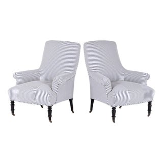 French Armchairs in Princeton Ticking, Set of 2 For Sale