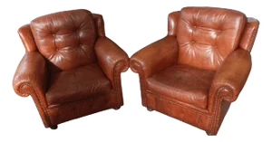 Vintage Leather Club Chairs, Set of 2