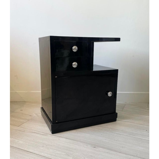 Art Deco Bedside Tables in Black Lacquer, 1940s, Set of 2 For Sale - Image 9 of 15