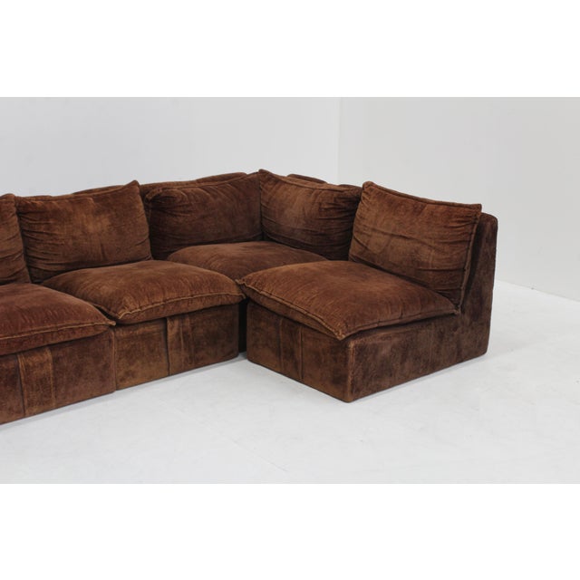 Vintage Brown Velvet Modular Sofa, Italy, 1970s, Set of 5 For Sale - Image 11 of 13