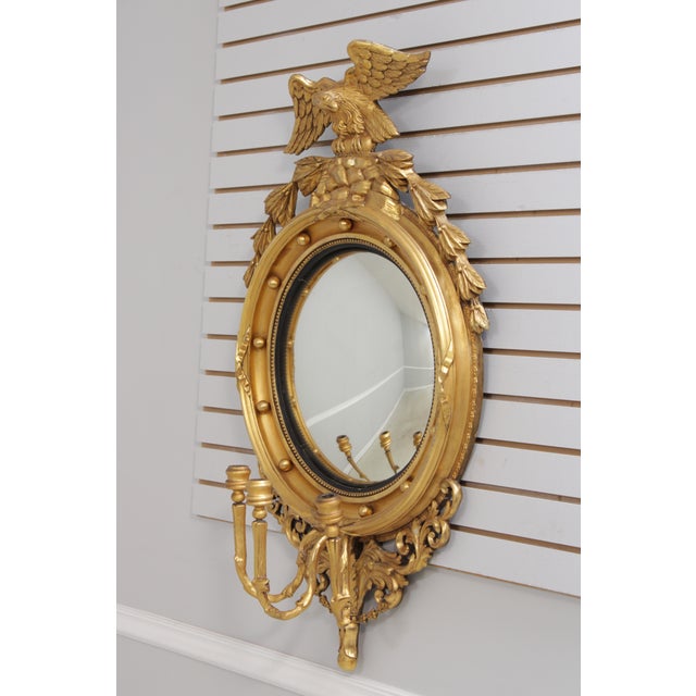 Traditional Antique Federal 18th C. Gold Gilt Convex Bullseye Wall Mirror For Sale - Image 3 of 12
