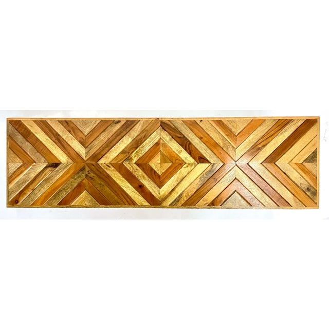 Midcentury Style Chevron Slatted Bench For Sale - Image 4 of 8