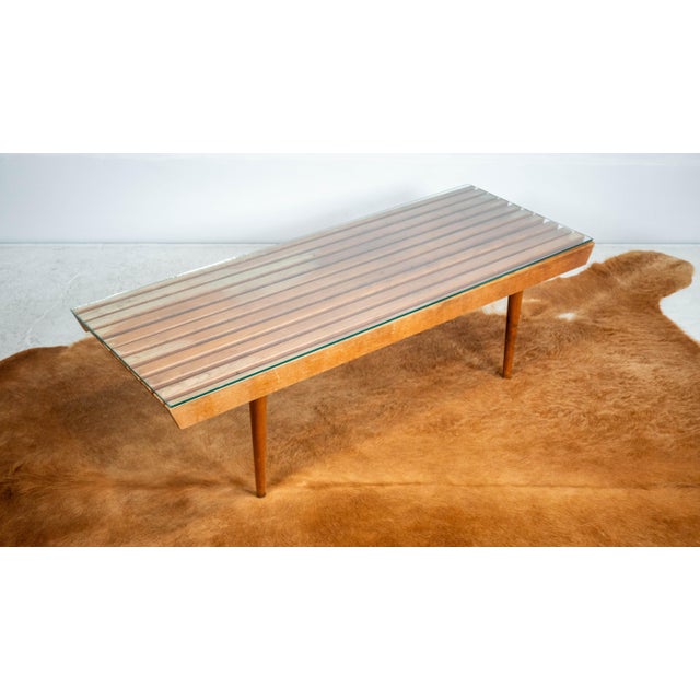 Wood 1970s Mid-Century Modern Slat Wood & Glass Coffee Table For Sale - Image 7 of 12