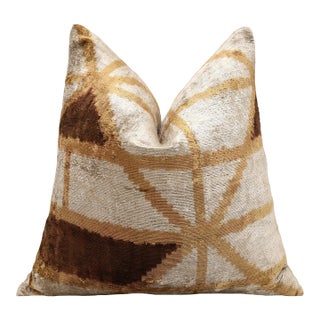 The Artisan Geometric Silk Velvet Pillow - Bronze & Gold 20x20 In For Sale